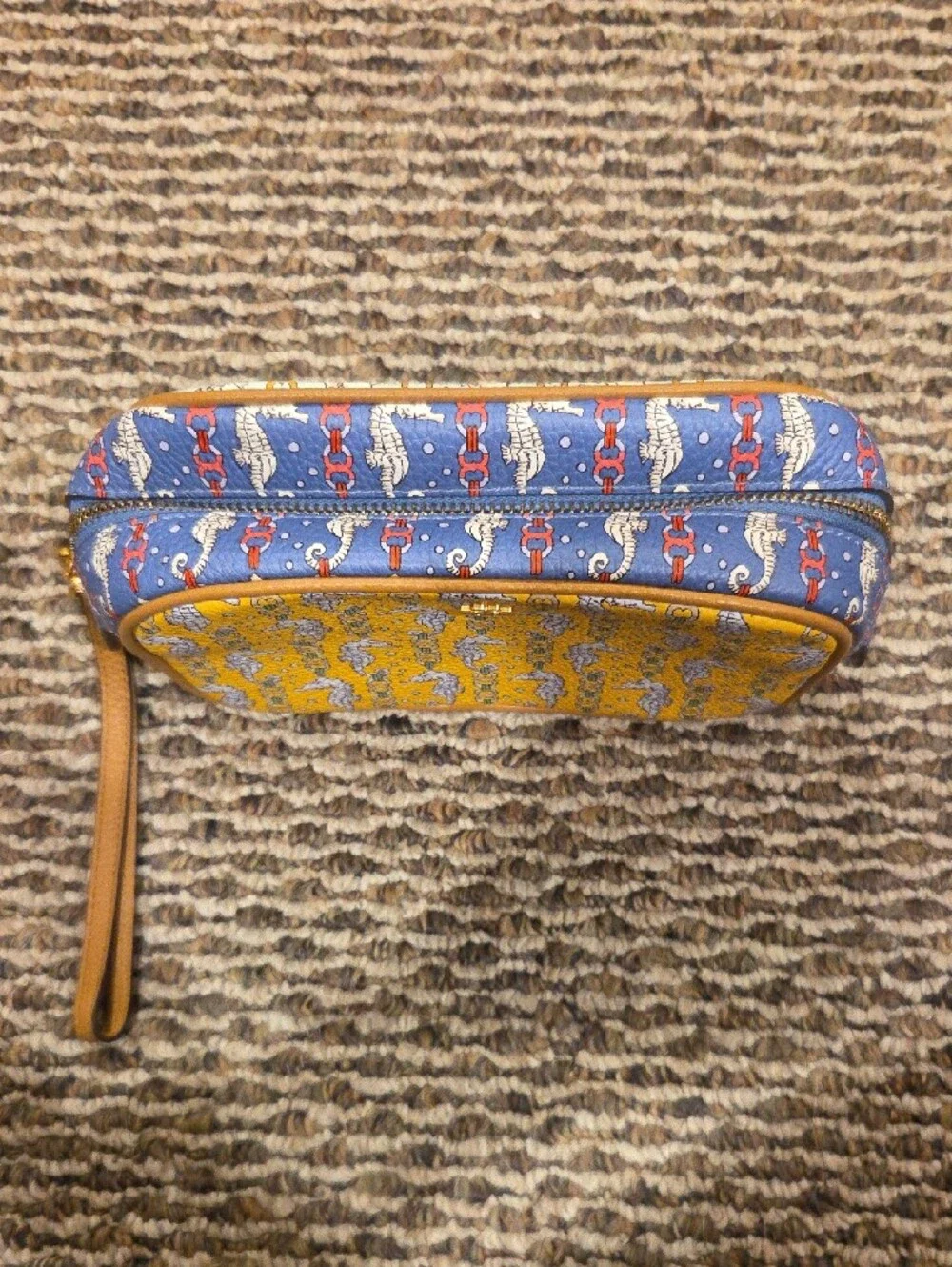 Tory Burch Yellow Seahorse Print Wristlet Bag